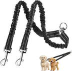 2 Dog Leash Coupler with Reflective Bungee & 360° Swivel Hooks