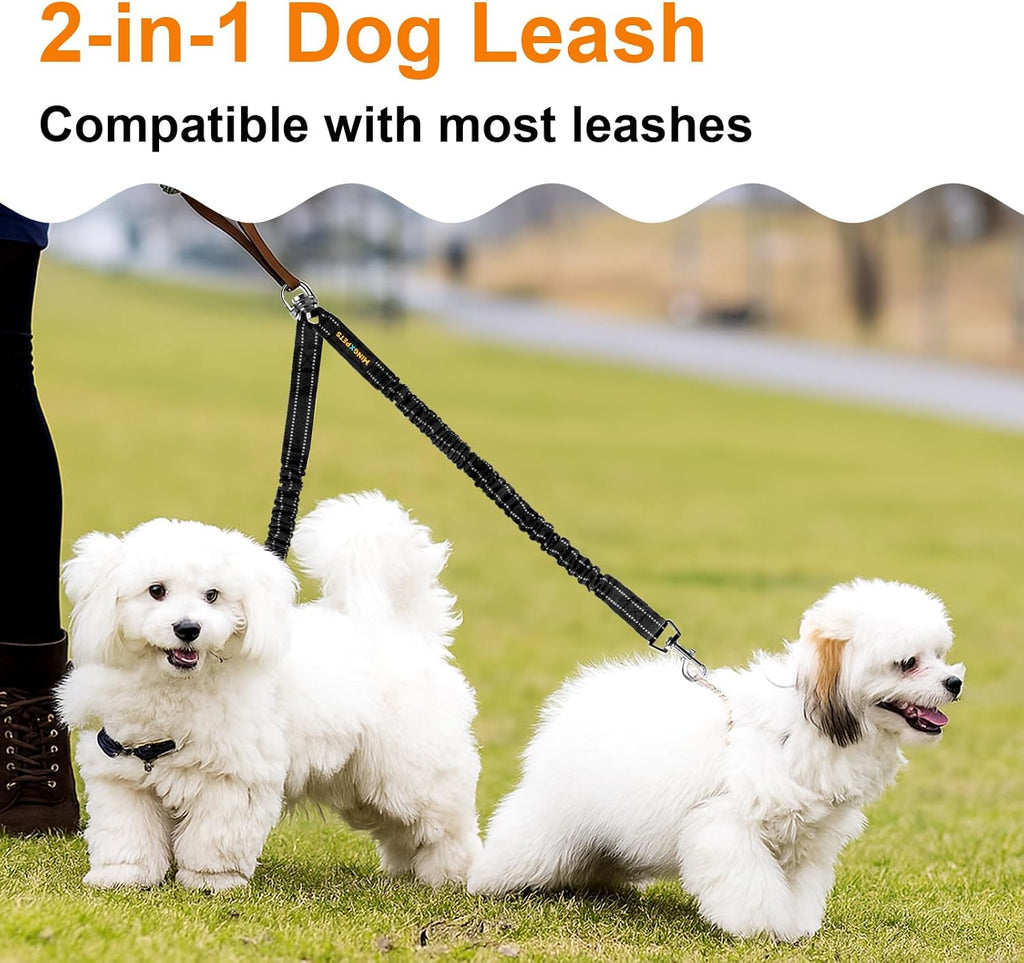 2 Dog Leash Coupler with Reflective Bungee & 360° Swivel Hooks